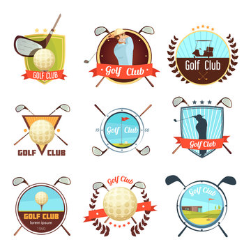 Golf Clubs Retro Style Labels Set 