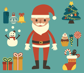 Santa claus with decoration equipment set vector illustrator des