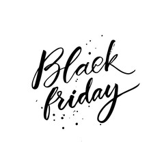 Black friday calligraphy inscription with drops of black ink. Vector sale banner