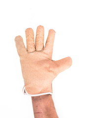 Photo  gloved hand in pointing gesture