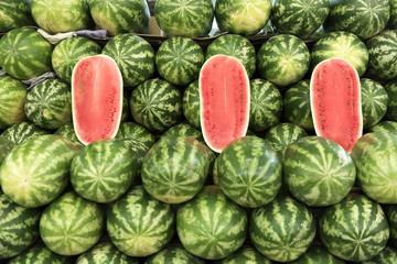 Stacked watermelon in Deira Fruit market, Dubai