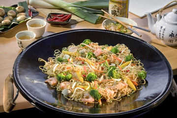 Japanese food,stir fired shrimps with cashew nuts a famous japan