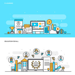 Flat line color concept- E-learning and Education for all- Color