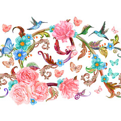 Obraz premium seamless border with flowers and butterflies for your design. wa