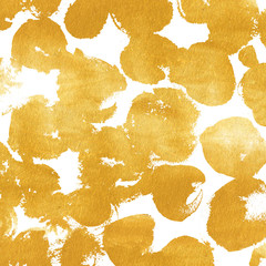 Gold texture with painted circles and stains. Golden spots background.