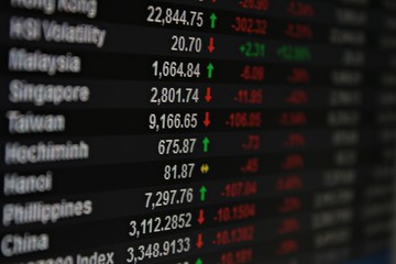 Fototapeta premium Business or finance background : Display of Asia Pacific stock market data on monitor, Asia Pacific display stock market chart