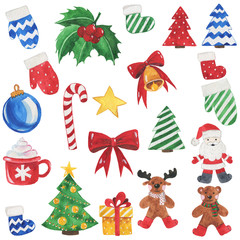 Watercolor Merry Christmas elements