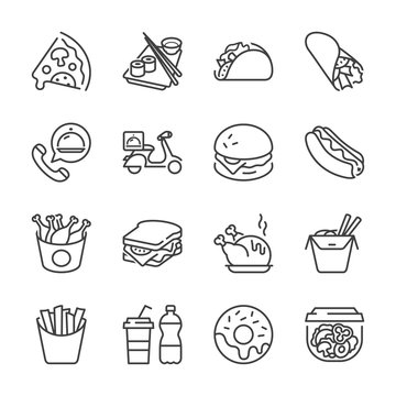fast food line icons
