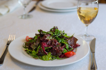 Warm salad with rucola, European cuisine,salad, appetizer