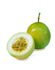 Passion fruit and a half on a white background