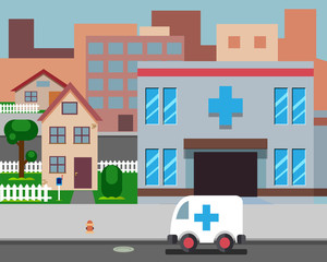 Cartoon Street Hospital Stylish Background Retro Design Vector Illustration