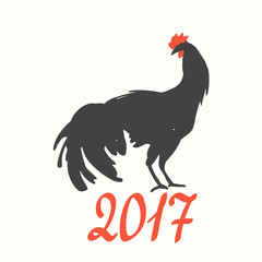 Silhouette of the cock a white background. Sketch style. Vector illustration with roosters 2017. Brush drawings. Chinese New Year.