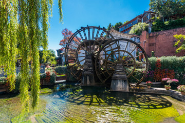 The Giant Water Wheels in Lijiang Old Town,Yunnan, CHINA.