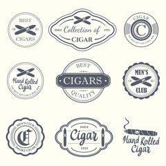 Vector Illustration with logo and labels. Simple symbols  tobacco  cigar. Traditions of smoke. Decorative elements  icon for your design. Gentleman style.