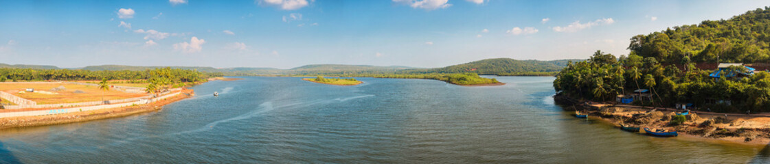 Panorama view of the river from the bridge, India, Goa