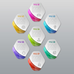 Infographic business concept with 7 options, parts, steps. Infographic design template and marketing icons
