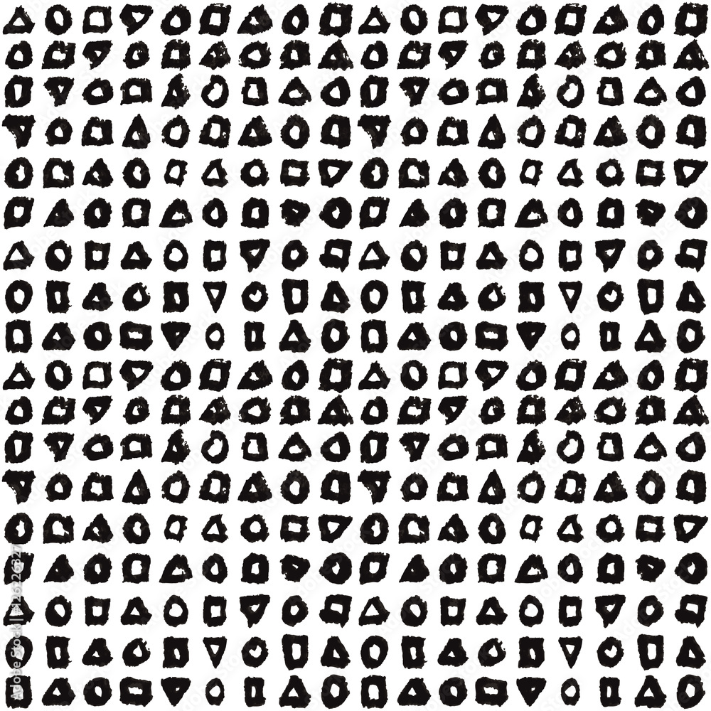 Poster Seamless pattern with hand drawn black-and-white triangles, circles and squares