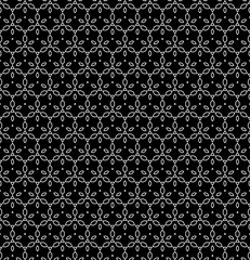 Vector monochrome seamless pattern, repeat ornamental background, geometric tiles, oriental style. Black & white abstract dark endless texture. Design element for prints, digital, textile, decor, web