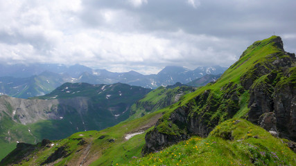 Naklejka premium the Swiss Alps near Flums in the lush green of summer after a rain storm