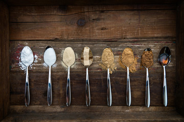 Different Kinds of Sugar in the Spoons