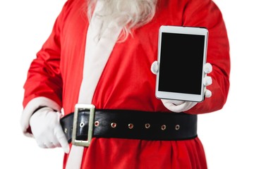 Mid-section of santa claus showing digital tablet
