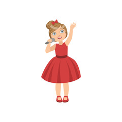 Girl In Red Dress With The Microphone