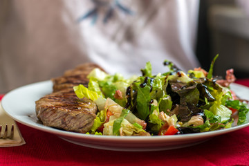 Grilled steak and vegetables