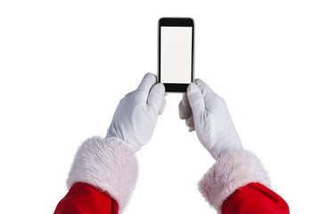Santa claus holding mobile phone