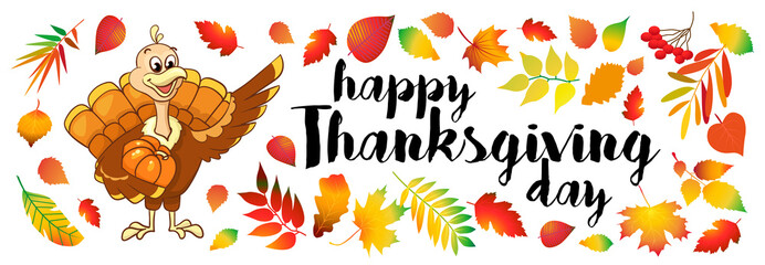Naklejka premium Beautiful, colorful cartoon of turkey bird for Happy Thanksgiving celebration, can be use as flyer, poster or banner. Vector illustration of happy Thanksgiving turkey. Vector clip art