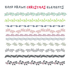 Hand drawn set of colorful wreaths, ribbons, laurel on white bac