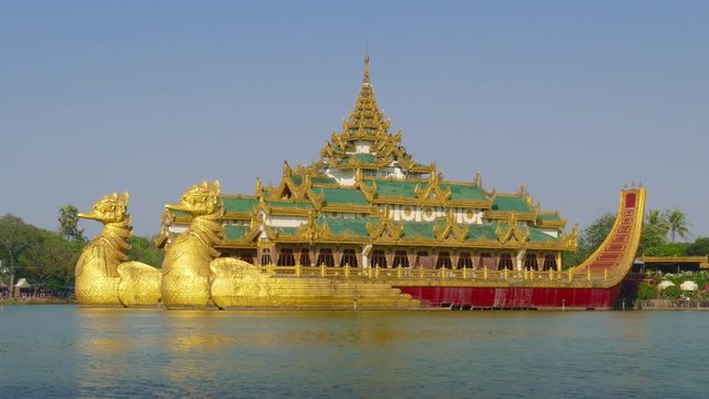 Floating Barge Karaweik in Yangon, Myanmar (Burma), 4k

