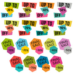 Set of Sale Discount Labels, Tags, Emblems. Web collection of stickers and badges for sale. Isolated vector illustration.
