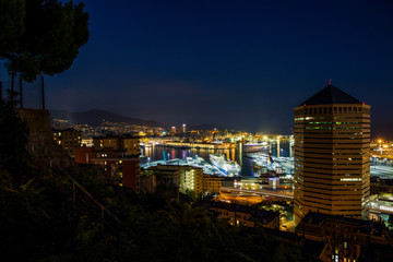 GENOA, ITALY OCTOBER 30, 2016 - Genoa harbor landscape at night, Italy , Europe