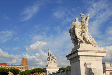 Beautiful sky wiht clouds over Rome historic center seen from Vittoriano (Altar of Nation)