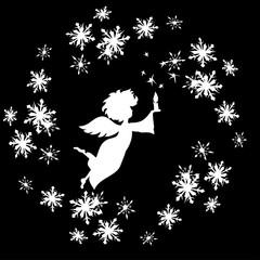 Christmas  Angel with candle in snowflakes frame decal
