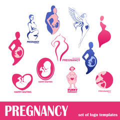 Set of template pregnancy logo design. Stylized image pregnant wooman. Symbol. Vector illustration