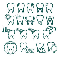 Collection of tooth icons. Simplify dental symbols. Vector illustration.