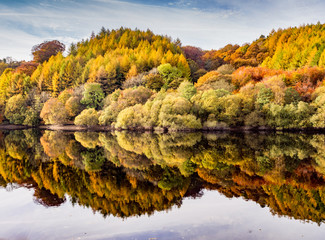 Autumn colours on Fermilee Reservoir, The Goyt Valley, Peak District, UK
