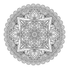 Mandala. Round black and white oriental pattern. Arabic, Indian, American ethnic ornament such as adult coloring book, tattoo, batik, t-shirt print. Vector illustration.