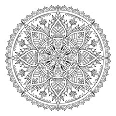 Mandala. Round black and white oriental pattern. Arabic, Indian, American ethnic ornament such as adult coloring book, tattoo, batik, t-shirt print. Vector illustration.