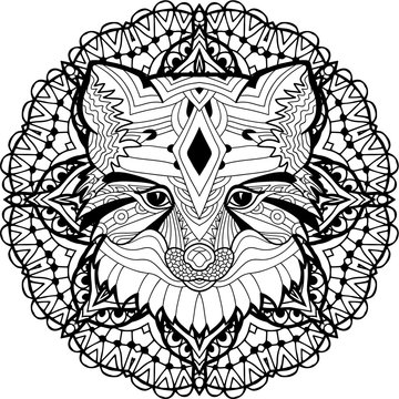 Painted Fox on a background of circular pattern. Coloring page