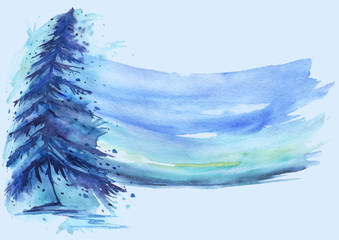 Fototapeta na wymiar Tree, fir, pine, cedar watercolor. card, illustration, invitation