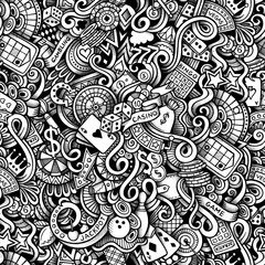Cartoon hand drawn casino doodles seamless pattern