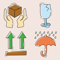 handle with care / fragile symbols for packaging. vector illustration
