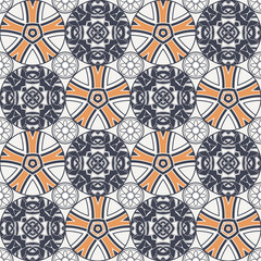 Patch Boho Flower Seamless Pattern. Mandala patchwork, oriental design. Wallpaper, furniture textile, fabric print, tile deco.