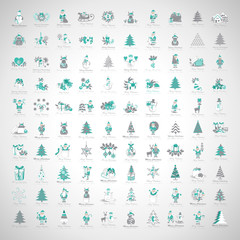 Christmas Icons Set -Isolated On Gray Background.Vector Illustration,Graphic Design.For Web,Websites,App,Print,Presentation Templates,Mobile Applications And Promotional Materials, Hand Drawn