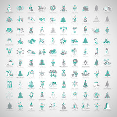 Christmas Icons Set -Isolated On Gray Background.Vector Illustration,Graphic Design.For Web,Websites,App,Print,Presentation Templates,Mobile Applications And Promotional Materials, Hand Drawn