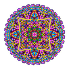 Oriental pattern. Colored round Arabic, Indian, American, Moroccan ethnic ornament such as adult coloring book, batik, t-shirt print. Mandala. Vector illustration.