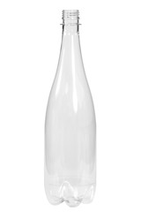 New, clean, empty plastic bottle on white background