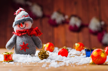 Christmas snowman on a wooden table